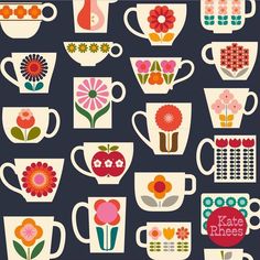 an image of coffee cups with flowers on them