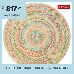 a circular rug with the words capel inc baby's breath concert on it