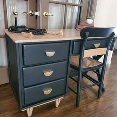 a desk with two chairs and a computer on it