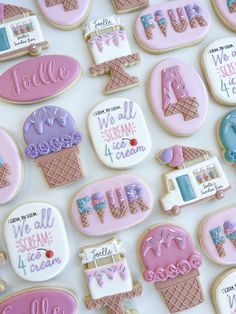 4th birthday cookies, ice cream birthday cookies, pastel birthday cookies 4 Ice Cream Party, Ice Cream Party Food, Ice Cream Birthday Party Theme, Double Birthday Parties, Vintage Oven, Ice Cream Party Theme, Custom Sugar Cookies, Girl Bday Party, Ice Cream Birthday Party