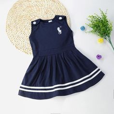 Toddler Girls Polo Collar Blue Preppy Style Dress - PrettyKid Cute Navy School Dress, Navy School Dress For Spring, Preppy Navy Cotton Dress, Cute Blue School Dress, Cute Blue Dress For School, Cute Navy Sleeveless Dress, Cute Sleeveless Navy Dress, Casual Solid Dresses For School, Casual Navy Dress For School