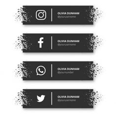 three black and white business cards with social icons