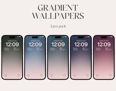 four iphones with the text'gradient wallpapers'in three different colors