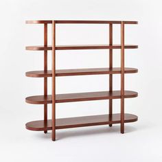 a wooden shelf with three shelves on each side