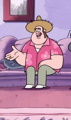 a cartoon character sitting on top of a couch