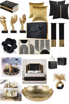 black and gold interior design mood board