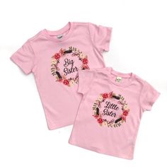 These matching floral wreaths shirts are perfect for both big and little sisters! Your little babes will look adorable matching in these tees. Shirt Details: A baby pink jersey cotton/polyester blend t-shirt is used. This shirt is made using a direct to garment apparel printer. What this means is Big Sister And Little Sister, Little Sister Shirt, Pink Jersey, Business Baby, Floral Wreaths, Sister Shirt, Sister Shirts