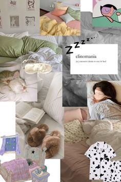 a collage of pictures with different things on them including pillows, blankets and stuffed animals