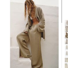 Nwt Zara Textured Drawstring Pajama Pants Taupe Brown Kimonos, Couture, Long Sleeve Kimono, Zara Pants, Trouser Jeans, Mode Inspiration, Jean Shirts, Linen Pants, Skirt Top