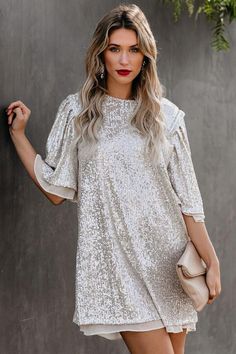 Winter Staples, Sequin Shift Dress, Looks Country, Zippers Fashion, Girl Clothing, Silver Dress