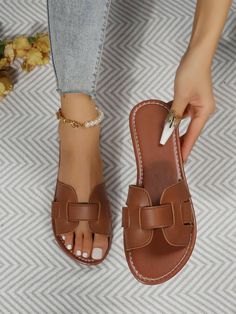 Fashion Shoes Sandals, Comfy Flats, Flat Slipper, Beach Slippers, Leather Sandals Women, Leather Slippers