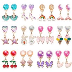 PRICES MAY VARY. ❀GIRLS CLIP ON EARRINGS : Our kids clip on earrings have a variety of interesting styles and vibrant colors, Such as Purple butterfly, Cat, Mermaid, Fruit, Rainbow, Ice-cream, Lollipop, Colour flower earrings clips. These kids jewelry earrings dress up set are wear with a variety of styles. ❀HYPOALLERGENIC EARRINGS CLIP : Our small clip earrings for girls are made of alloy with long durability. These dangle ear drop you can use it with confidence. Toddler clip on earrings with r Mermaid Fruit, Cat Mermaid, Fruit Rainbow, Butterfly Cat, Toddler Earrings, Ear Drop, Toddler Dress Up, Magnetic Earrings, Comfortable Earrings