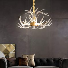 7-Light Resin Deer Horn Antler Ceiling-livingroom-1 | Sofary Lighting Crystal Chandelier Dining Room, Round Crystal Chandelier, Modern Home Lighting, Types Of Ceilings, Nordic Chandelier, Antler Design, Dining Chandelier, Kitchen Island Chandelier, Deer Horn