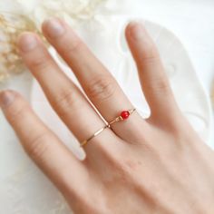 ❤ Tiny Red Coral Ring ❤14K Gold Filled, Rose Gold Filled, Sterling Silver Wire Wrapped Red Coral Ring, Pinky Ring❤ Red coral is the best stone to wear for vitality, energy & ambition. Its bright red color symbolizes blood and planet Mars which can be very powerful & energizing. It is believed to be effective in both prosperity & romantic love ❤ Sizing:• Gemstone Size: 4 mm• Ring Band: 0.8 mm• Handmade in your ring size with a natural gemstone bead and your choice of 14k gold-filled, rose gold-fi Coral Stone Ring, Red Coral Ring, Red Coral Jewellery, Red Coral Earrings, Planet Mars, Red Stone Ring, Freshwater Pearl Ring, Coral Bracelet, Coral Ring