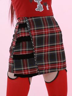 ❤︎cool subculture check skirt❤︎ Ribbon Quilt, Check Skirt, Press The Button, Pearl Bag, Quilted Bag, Cute Bags, Red Plaid, Plaid, High Waisted