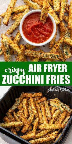 air fryer zucchini fries with ketchup and sauce on the side