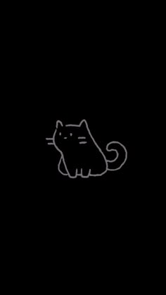 a black and white drawing of a cat on a dark background with the caption cats