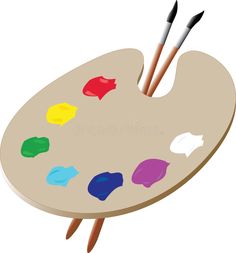 an artist's palette with two paintbrushes royalty illustration