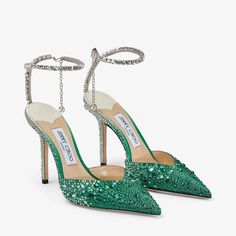 Saeda 100 Jimmy Choo Saeda 100, Farfetch Shoes, Emerald Shoes, Jimmy Choo Saeda, Bridal Styling, Jimmy Choo Heels, Green Heels, Designer Pumps, Satin Pumps