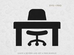 a black and white image of a desk with a chair on it that says, leave a review and get a free bundle