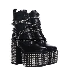 Brand Name: Gullick Shaft Material: PU Outsole Material: Rubber Upper Material: PU Heel Type: Square heel Lining Material: Synthetic Boot Height: Knee-High Heel Height: Super High (8cm-up) With Platforms: Yes Platform Height: 5-7cm Zip Up Boots, Goth Shoes, Goth Boots, Punk Boots, Boots Combat, Knee High Heels, Boot Jewelry, Fancy Shoes, Rock Fashion