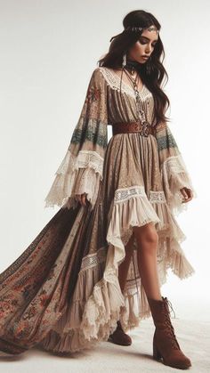 Boho Feminine Outfits, Bohimen Outfits, Boho Date Outfit, Gypsiesoul Fashion Outfits, Fairy Boho Outfits, Gipsyland Outfit, Unique Dresses Creative, Chile Fashion, Shabby Chic Outfits