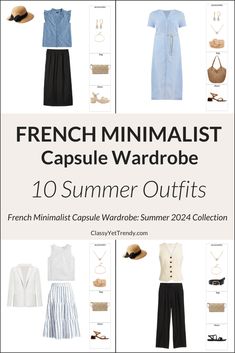 Classy Yet Trendy Summer, Minimalist Summer 2024 Outfits, Wardrobe Hacks, French Minimalist Wardrobe, Vintage Capsule Wardrobe, Capsule Wardrobe Jewelry, Capsule Wardrobe Shoes, Maternity Capsule Wardrobe