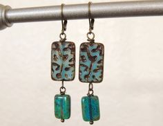 "Sky Blue & Teal Green Earrings - Baby Blue Glass Dangle Earrings - Light Blue Leaf Dangle Earrings - Antiqued Blue Green Earrings - Boho Materials: Sky blue picasso finish czech glass beads, teal  picasso finish czech glass beads and brass lever backs. Length:  2 1/4\"  including ear wires If you have any questions or concerns, please feel free to contact me  Visit my shop here: http://www.etsy.com/shop/Globalbeadworks" Baby Blue Earrings, Light Blue Earrings, Blue Picasso, Resort Jewelry, Gem Drop Earrings, Brass Pendant Necklace, Mom Earrings, Turquoise Statement Necklace, Ivory Earrings