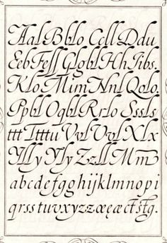 an old fashioned calligraphy in black and white with ornate writing on the bottom corner