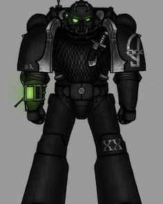 an image of a cartoon character with green eyes and black armor, standing in front of a