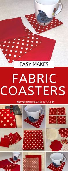 the instructions for making fabric coasters with polka dots