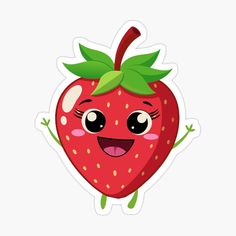 a cute strawberry sticker with eyes, arms and legs