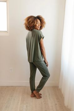 Luxurious Loungewear Top In Olive Green Relaxed Fit Comfortable Sleepwear, Affordable Relaxed T-shirt For Loungewear, Soft-washed Green T-shirt For Loungewear, Relaxed Fit Pull-on Loungewear Shorts, Relaxed Fit Nursing-friendly Sleepwear, Fashion Joggers, Changing Seasons