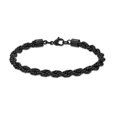 Set a stylish tone with minimal effort when you wear this on-trend rope chain bracelet in black ion-plated stainless steel. Fashioned in stainless steel with black ion plate This 6.0mm rope chain makes a great accessory staple for your jewelry wardrobe. The 8.5-inch bracelet secures with a lobster claw clasp. Paracord Bracelet Patterns, Jewelry Wardrobe, Mens Braids, Black Rope, Paracord Bracelet, Men's Bracelet, Black Bracelets, Paracord Bracelets, Blue And Brown