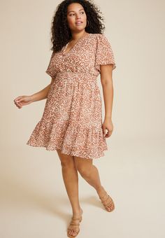 Plus Size Animal Notch Neck Mini Dress - Materials & Care:imported - 100% polyester - machine wash Plus Size Cottagecore Fashion, Plus Size Cottagecore, Plus Size Women Dresses, Stitch Clothing, Maurices Plus Size, Stitch Clothes, Cottagecore Fashion, Dress Beige, Fabric Animals