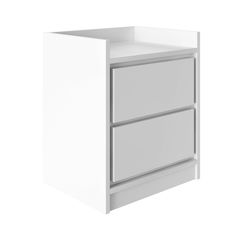 a white cabinet with two drawers on one side and an open drawer on the other