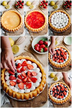 the steps to make a pie with strawberries and marshmallows