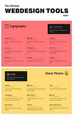 the web design tools info sheet is shown in three different colors and font styles, including black