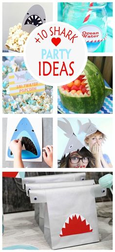 a collage of photos with the words no shark party ideas on it and images of food