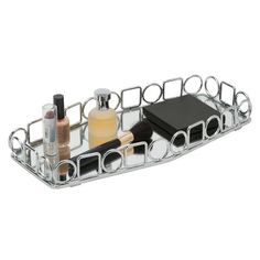 Bathroom Tray Chrome (Grey) - Home Details Guest Toiletries, Squares Design, Bath Sponges, Mirror Vanity Tray, Perfume Display, Design Mirror, Bath Store, Tray Styling, Steel Bathroom