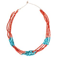 Santa Domingo four-strand necklace with stunning red jasper beads and turquoise pebbles. PERIOD: After 1950 ORIGIN: Santa Domingo, Southwest SIZE: 35" total length jewelry necklaces silver women's jewelry coral necklace santa domingo southwest turquoise women's jewelry Family Owned & Operated Cisco’s Gallery deals in the rare, exceptional, and one-of-a-kind pieces that define the history of America and the Old West. Our pieces range from American Indian to Cowboy Western and include original ite Red Hand-strung Multi-strand Jewelry, Copper Jewelry Diy, Turquoise Coral Jewelry, Homemade Necklaces, Crochet Beaded Necklace, Jewlery Necklace, Womens Silver Jewelry, Beads Craft Jewelry, Necklaces Silver