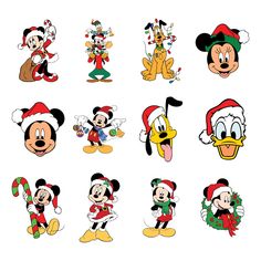 mickey mouse christmas stickers are shown in various styles and colors, including santa's hat