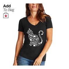 in stock Pop Art Women, Art Cat, Junior Outfits, Cat Paws, Word Art, Female Art, Shirts Tops, V Neck T Shirt, Pop Art