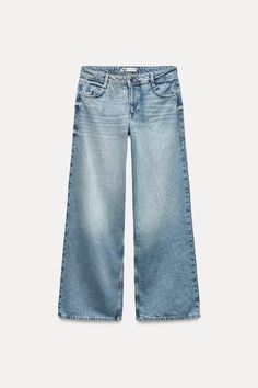 MID-RISE Z1975 WIDE LEG JEANS - Mid-blue | ZARA United States Card Outfit, Cardigan Sweater Dress, Shirt Blouses Tops, Zara Jeans, Long Sleeves Jacket, T Shirt Vest, Mid Rise Jeans, Pocket Jeans, Christmas Wishlist