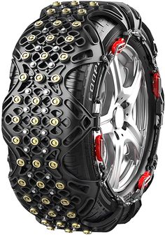 an image of a tire with chains on the front and rear tires, all in black