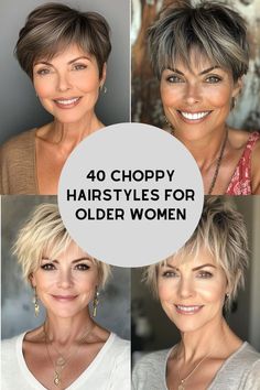 Short Choppy Hairstyle Women, Choppy Messy Short Hair, Hairstyle For Older Women, Short Choppy Layered Hair, Choppy Layered Bob Hairstyles, Feminine Hairstyle, Short Choppy Layers, Choppy Layered Hairstyles, Pixie Cut With Long Bangs