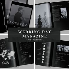 the wedding day magazine is open to reveal photos and information on it's pages