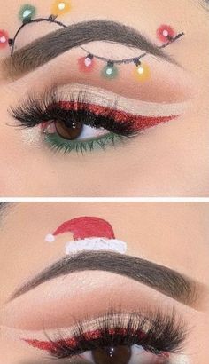 Christmas Makeup Looks Simple, Christmas Eyeliner, Creative Christmas Makeup, Simple Christmas Makeup, Eyeliner Creative, Makeup Looks Christmas, Makeup Ideas Christmas, Grinch Makeup