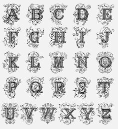 an old fashioned alphabet with swirls and scrolls