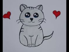 a drawing of a cat with hearts on it's back and eyes drawn in pencil